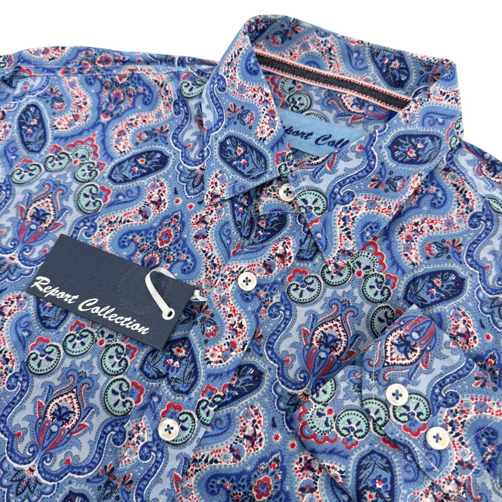 Report Collection Shirt Mens M Blue Paisley Island Washed Long Sleeve Casual NEW
